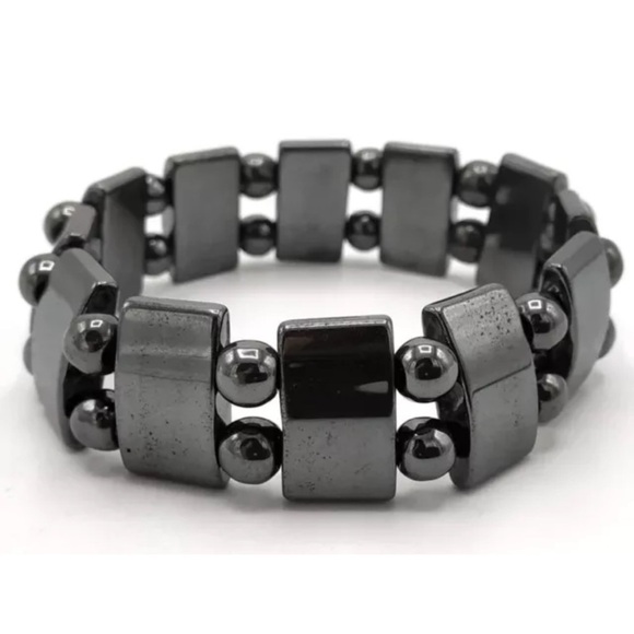 NWOT Genuine Black Hematite Rectangle Gemstone Design Stretchable Bracelet - Picture 1 of 4